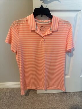 Nike Women's Striped Peach Button-Down Polo